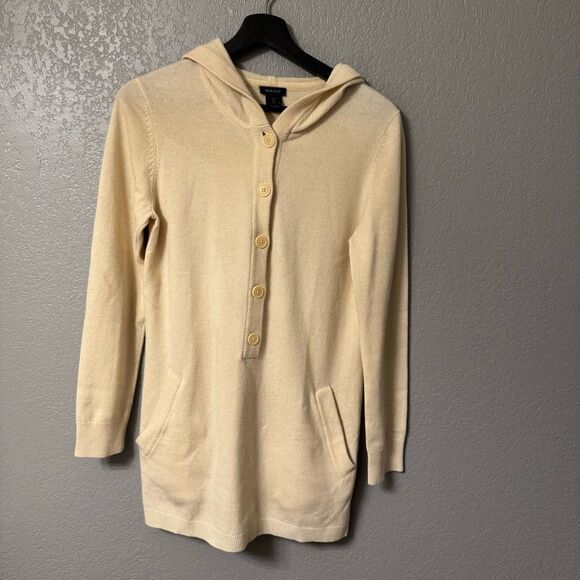Gant 100% Wool Hooded Henley Cream Sweater Size Small with Pockets - Picture 1 of 6